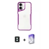 MARSİLYAN™- iPhone 16 Kılıf Akış Çizgi Koleksiyonu - Siyah Bilvis 5in1 3D Magic Cam Ekran Koruyucu + Yeşil PVD Metal Kamera Lens