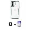 MARSİLYAN™- iPhone 16 Kılıf Akış Çizgi Koleksiyonu - Siyah Bilvis 5in1 3D Magic Cam Ekran Koruyucu + Yeşil PVD Metal Kamera Lens