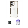 MARSİLYAN™- iPhone 16 Kılıf Akış Çizgi Koleksiyonu - Siyah Bilvis 5in1 3D Magic Cam Ekran Koruyucu + Yeşil PVD Metal Kamera Lens