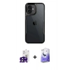 MARSİLYAN™- iPhone 16 Kılıf Akış Çizgi Koleksiyonu - Siyah Bilvis 5in1 5D Magic Hayalet Cam Ekran Koruyucu + Bilvis Titan Kamera Lens - SH