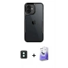 MARSİLYAN™- iPhone 16 Kılıf Akış Çizgi Koleksiyonu - Siyah Bilvis 5in1 5D Magic Hayalet Cam Ekran Koruyucu + PVD Metal Kamera Lens - YL