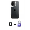 MARSİLYAN™- iPhone 16 Kılıf Akış Çizgi Koleksiyonu - Siyah Bilvis 5in1 5D Magic Hayalet Cam Ekran Koruyucu + PVD Metal Kamera Lens - YL