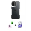 MARSİLYAN™- iPhone 16 Kılıf Akış Çizgi Koleksiyonu - Siyah Bilvis 5in1 5D Magic Hayalet Cam Ekran Koruyucu + Raze Metal Kamera Lens - PE
