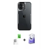MARSİLYAN™- iPhone 16 Kılıf Akış Çizgi Koleksiyonu - Siyah Bilvis 5in1 5D Magic Hayalet Cam Ekran Koruyucu + Raze Metal Kamera Lens - BZ