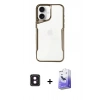 MARSİLYAN™- iPhone 16 Kılıf Akış Çizgi Koleksiyonu - Siyah Bilvis 5in1 5D Magic Hayalet Cam Ekran Koruyucu + PVD Metal Kamera Lens - PE