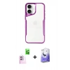 MARSİLYAN™- iPhone 16 Kılıf Akış Çizgi Koleksiyonu - Siyah Bilvis 5in1 5D Magic Hayalet Cam Ekran Koruyucu + Raze Metal Kamera Lens - PE