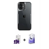 MARSİLYAN™- iPhone 16 Kılıf Akış Çizgi Koleksiyonu - Siyah Bilvis 5in1 5D Magic Hayalet Cam Ekran Koruyucu + Bilvis Titan Kamera Lens - PE