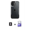 MARSİLYAN™- iPhone 16 Kılıf Akış Çizgi Koleksiyonu - Siyah Bilvis 5in1 5D Magic Hayalet Cam Ekran Koruyucu + PVD Metal Kamera Lens - PE