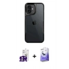 MARSİLYAN™- iPhone 16 Kılıf Akış Çizgi Koleksiyonu - Siyah Bilvis 5in1 5D Magic Hayalet Cam Ekran Koruyucu + Bilvis Titan Kamera Lens - PE