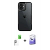 MARSİLYAN™- iPhone 16 Kılıf Akış Çizgi Koleksiyonu - Siyah Bilvis 5in1 5D Magic Hayalet Cam Ekran Koruyucu + Raze Metal Kamera Lens - BZ