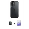 MARSİLYAN™- iPhone 16 Kılıf Akış Çizgi Koleksiyonu - Siyah Bilvis 5in1 5D Magic Hayalet Cam Ekran Koruyucu + PVD Metal Kamera Lens - YL