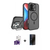 MARSİLYAN™- iPhone 16 Kılıf Akış Form - Siyah 3D Antistatik Hayalet Cam Ekran Koruyucu + Bilvis Titan Kamera Lens - PE