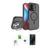 MARSİLYAN™- iPhone 16 Kılıf Akış Form - Siyah 3D Antistatik Hayalet Cam Ekran Koruyucu + Raze Metal Kamera Lens - BZ