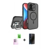 MARSİLYAN™- iPhone 16 Kılıf Akış Form - Siyah 3D Antistatik Hayalet Cam Ekran Koruyucu + Raze Metal Kamera Lens - PE