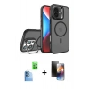 MARSİLYAN™- iPhone 16 Kılıf Akış Form - Siyah 3D Antistatik Mat Seramik Nano Ekran Koruyucu + Raze Metal Kamera Lens - LT