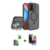MARSİLYAN™- iPhone 16 Kılıf Akış Form - Siyah 3D Antistatik Mat Seramik Nano Ekran Koruyucu + Raze Metal Kamera Lens - SH