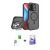 MARSİLYAN™- iPhone 16 Kılıf Akış Form - Siyah Bilvis 5in1 5D Magic Hayalet Cam Ekran Koruyucu + Beyaz Raze Metal Kamera Lens