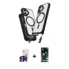 MARSİLYAN™- iPhone 16 Kılıf Atlas Doku Koleksiyonu - Siyah 360 Mat Full Body Arka Koruyucu + Bilvis Titan Kamera Lens - YL