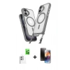 MARSİLYAN™- iPhone 16 Kılıf Atlas Doku Koleksiyonu - Siyah 3D Antistatik Mat Seramik Nano Ekran Koruyucu + Raze Metal Kamera Lens - BZ