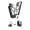 MARSİLYAN™- iPhone 16 Kılıf Atlas Doku Koleksiyonu - Siyah 3D Antistatik Mat Seramik Nano Ekran Koruyucu + Bilvis Titan Kamera Lens - GS