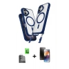 MARSİLYAN™- iPhone 16 Kılıf Atlas Doku Koleksiyonu - Siyah 3D Antistatik Mat Seramik Nano Ekran Koruyucu + Raze Metal Kamera Lens - SH