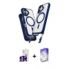 MARSİLYAN™- iPhone 16 Kılıf Atlas Doku Koleksiyonu - Siyah Bilvis 5in1 3D Magic Cam Ekran Koruyucu + Bilvis Titan Kamera Lens - PE