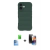 MARSİLYAN™- iPhone 16 Kılıf Atlas Koleksiyonu - Siyah 3D Antistatik Mat Seramik Nano Ekran Koruyucu + Raze Metal Kamera Lens - LT