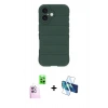 MARSİLYAN™- iPhone 16 Kılıf Atlas Koleksiyonu - Siyah 3D Antistatik Seramik Nano Ekran Koruyucu + Raze Metal Kamera Lens - PE