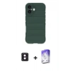 MARSİLYAN™- iPhone 16 Kılıf Atlas Koleksiyonu - Siyah Bilvis 5in1 3D Magic Cam Ekran Koruyucu + PVD Metal Kamera Lens - PE