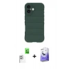 MARSİLYAN™- iPhone 16 Kılıf Atlas Koleksiyonu - Siyah Bilvis 5in1 5D Magic Hayalet Cam Ekran Koruyucu + Raze Metal Kamera Lens - BZ