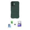 MARSİLYAN™- iPhone 16 Kılıf Atlas Koleksiyonu - Siyah Bilvis 5in1 5D Magic Hayalet Cam Ekran Koruyucu + Raze Metal Kamera Lens - LT