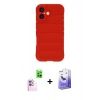 MARSİLYAN™- iPhone 16 Kılıf Atlas Koleksiyonu - Siyah Bilvis 5in1 5D Magic Hayalet Cam Ekran Koruyucu + Raze Metal Kamera Lens - PE