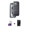 MARSİLYAN™- iPhone 16 Kılıf Atlas Minimal Özel Seri - Siyah 3D Antistatik Hayalet Cam Ekran Koruyucu + Bilvis Titan Kamera Lens - GS
