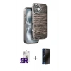 MARSİLYAN™- iPhone 16 Kılıf Atlas Minimal Özel Seri - Siyah 3D Antistatik Hayalet Cam Ekran Koruyucu + Bilvis Titan Kamera Lens - GS