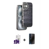 MARSİLYAN™- iPhone 16 Kılıf Atlas Minimal Özel Seri - Siyah 3D Antistatik Hayalet Cam Ekran Koruyucu + Bilvis Titan Kamera Lens - PE