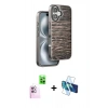 MARSİLYAN™- iPhone 16 Kılıf Atlas Minimal Özel Seri - Siyah 3D Antistatik Seramik Nano Ekran Koruyucu + Raze Metal Kamera Lens - PE