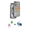MARSİLYAN™- iPhone 16 Kılıf Atlas Minimal Özel Seri - Siyah 3D Antistatik Seramik Nano Ekran Koruyucu + Raze Metal Kamera Lens - PE