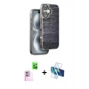 MARSİLYAN™- iPhone 16 Kılıf Atlas Minimal Özel Seri - Siyah 3D Antistatik Seramik Nano Ekran Koruyucu + Raze Metal Kamera Lens - PE