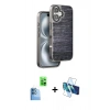 MARSİLYAN™- iPhone 16 Kılıf Atlas Minimal Özel Seri - Siyah 3D Antistatik Seramik Nano Ekran Koruyucu + Raze Metal Kamera Lens - LT