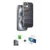MARSİLYAN™- iPhone 16 Kılıf Atlas Minimal Özel Seri - Siyah 3D Antistatik Seramik Nano Ekran Koruyucu + Raze Metal Kamera Lens - SH