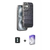 MARSİLYAN™- iPhone 16 Kılıf Atlas Minimal Özel Seri - Siyah Bilvis 5in1 3D Magic Cam Ekran Koruyucu + Yeşil PVD Metal Kamera Lens