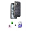 MARSİLYAN™- iPhone 16 Kılıf Atlas Minimal Özel Seri - Siyah Bilvis 5in1 5D Magic Hayalet Cam Ekran Koruyucu + Raze Metal Kamera Lens - PE