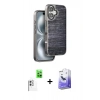 MARSİLYAN™- iPhone 16 Kılıf Atlas Minimal Özel Seri - Siyah Bilvis 5in1 5D Magic Hayalet Cam Ekran Koruyucu + Raze Metal Kamera Lens - BZ