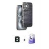 MARSİLYAN™- iPhone 16 Kılıf Atlas Minimal Özel Seri - Siyah Bilvis 5in1 5D Magic Hayalet Cam Ekran Koruyucu + PVD Metal Kamera Lens - YL