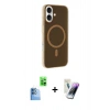 MARSİLYAN™- iPhone 16 Kılıf Çekirdek Modern Prime - Şeffaf Pasifik Cam Ekran Koruyucu + Raze Metal Kamera Lens - LT