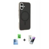 MARSİLYAN™- iPhone 16 Kılıf Çekirdek Modern Prime - Şeffaf Pasifik Cam Ekran Koruyucu + Raze Metal Kamera Lens - LT