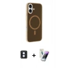 MARSİLYAN™- iPhone 16 Kılıf Çekirdek Modern Prime - Şeffaf Pasifik Cam Ekran Koruyucu + PVD Metal Kamera Lens - MI