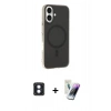 MARSİLYAN™- iPhone 16 Kılıf Çekirdek Modern Prime - Şeffaf Pasifik Cam Ekran Koruyucu + PVD Metal Kamera Lens - MI