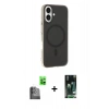 MARSİLYAN™- iPhone 16 Kılıf Çekirdek Modern Prime - Siyah 360 Mat Full Body Arka Koruyucu + Raze Metal Kamera Lens - SH