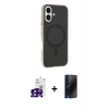 MARSİLYAN™- iPhone 16 Kılıf Çekirdek Modern Prime - Siyah 3D Antistatik Hayalet Cam Ekran Koruyucu + Bilvis Titan Kamera Lens - SH